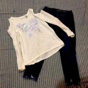 White shirt and Blue pants.From-children’s place